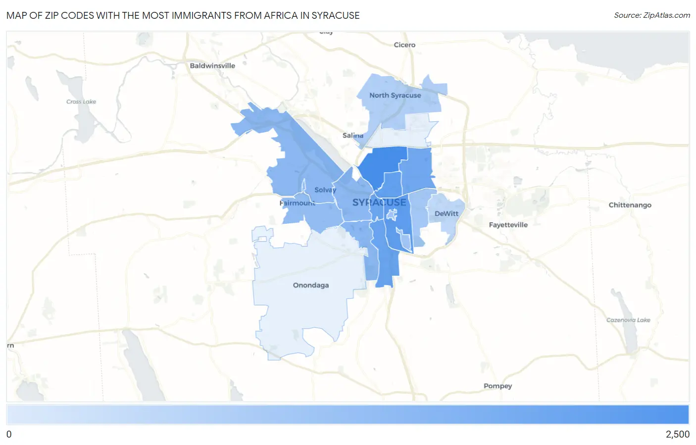 Zip Codes with the Most Immigrants from Africa in Syracuse Map
