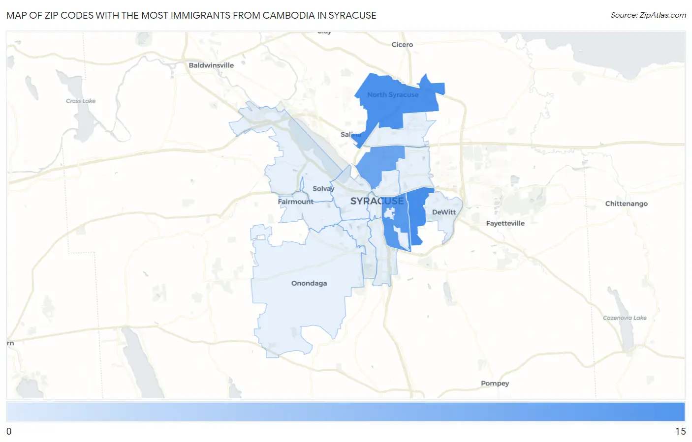 Zip Codes with the Most Immigrants from Cambodia in Syracuse Map