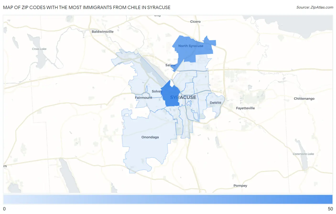 Zip Codes with the Most Immigrants from Chile in Syracuse Map