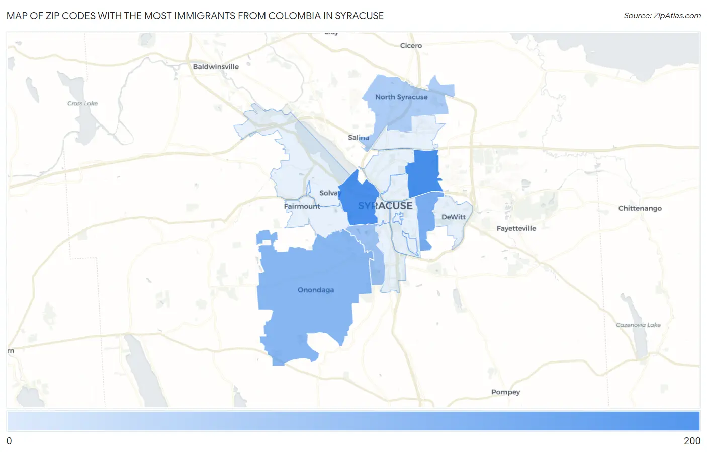Zip Codes with the Most Immigrants from Colombia in Syracuse Map