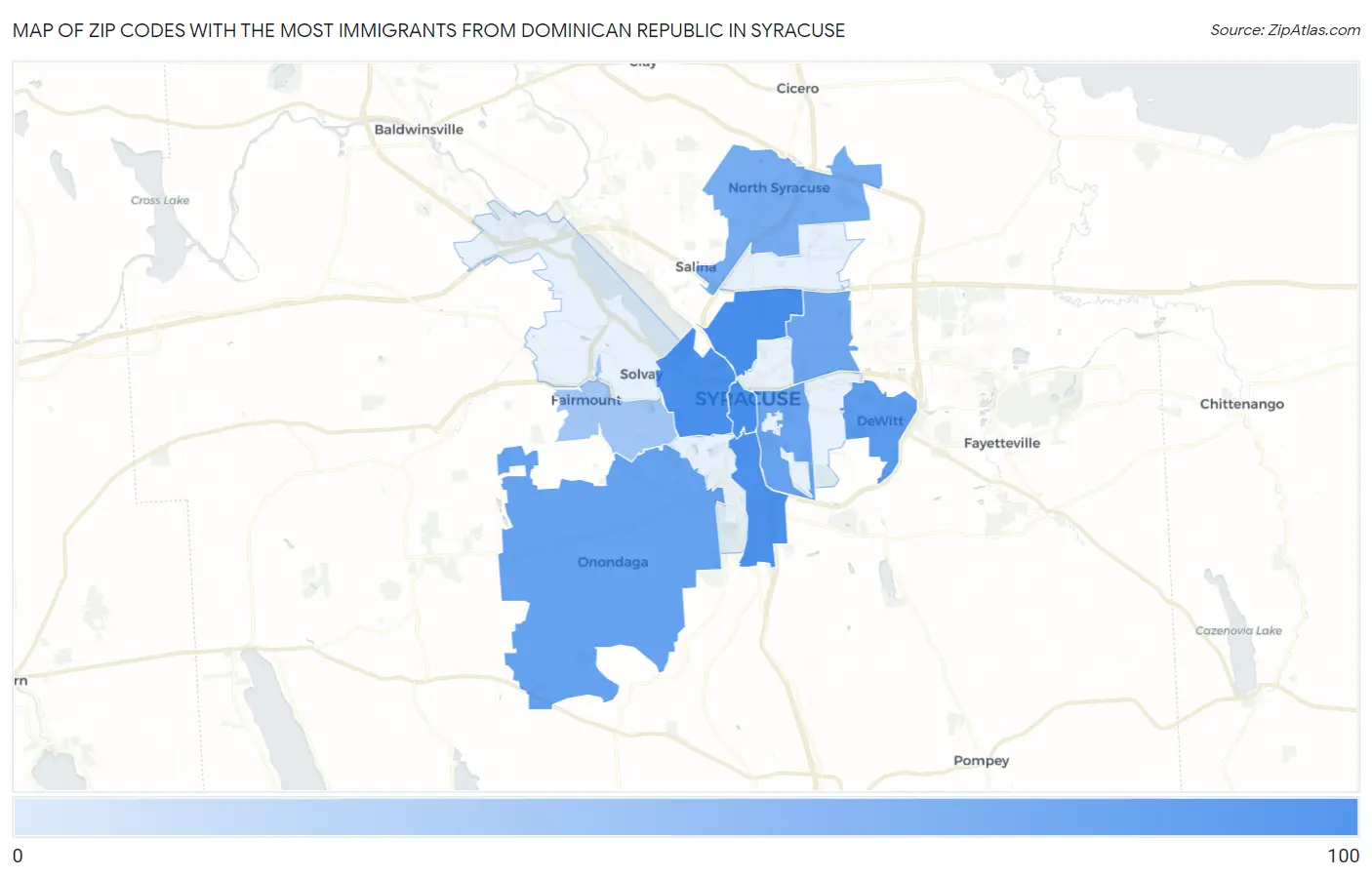 Zip Codes with the Most Immigrants from Dominican Republic in Syracuse Map