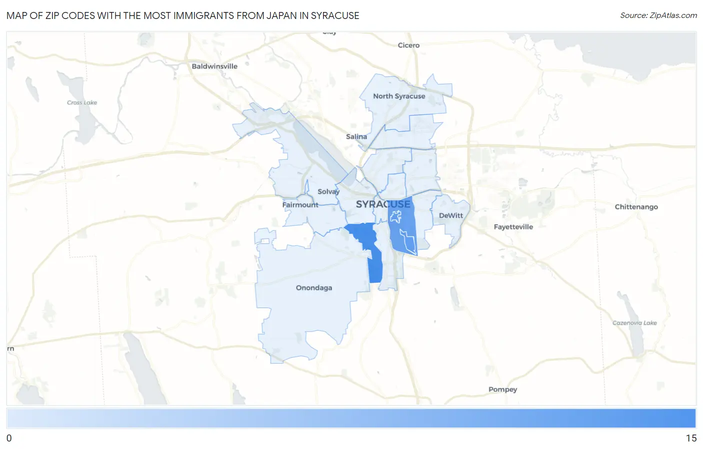 Zip Codes with the Most Immigrants from Japan in Syracuse Map