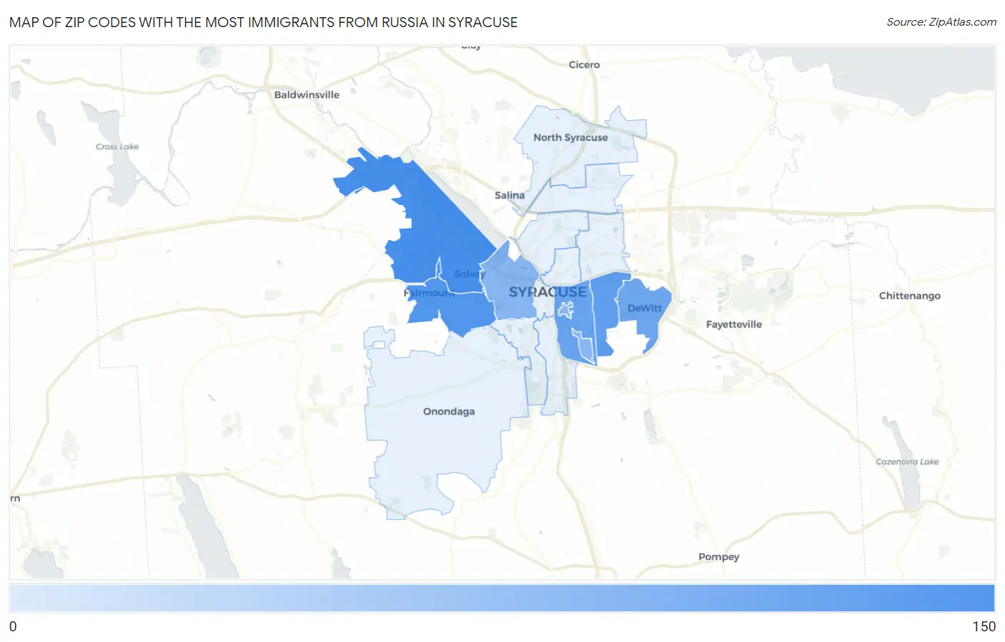 Zip Codes with the Most Immigrants from Russia in Syracuse Map