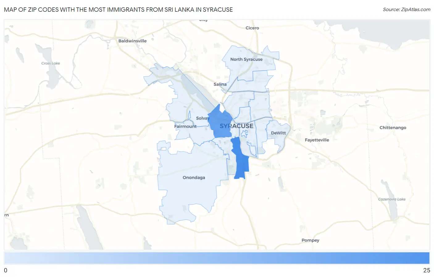 Zip Codes with the Most Immigrants from Sri Lanka in Syracuse Map
