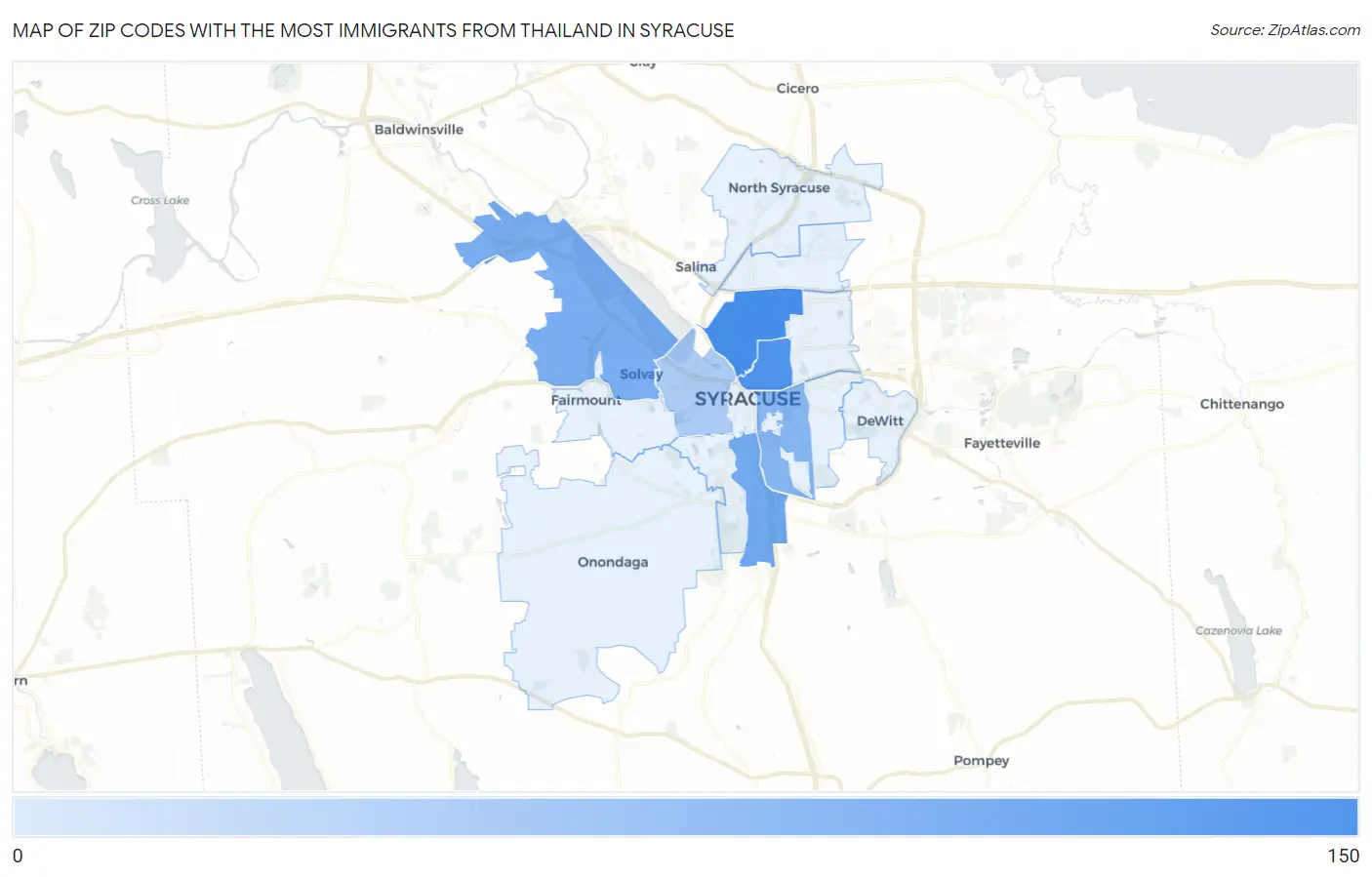 Zip Codes with the Most Immigrants from Thailand in Syracuse Map