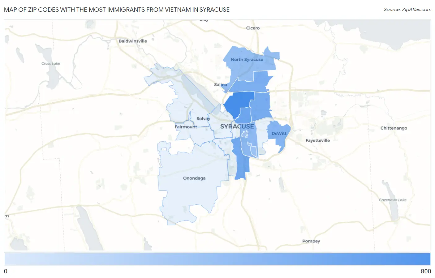 Zip Codes with the Most Immigrants from Vietnam in Syracuse Map