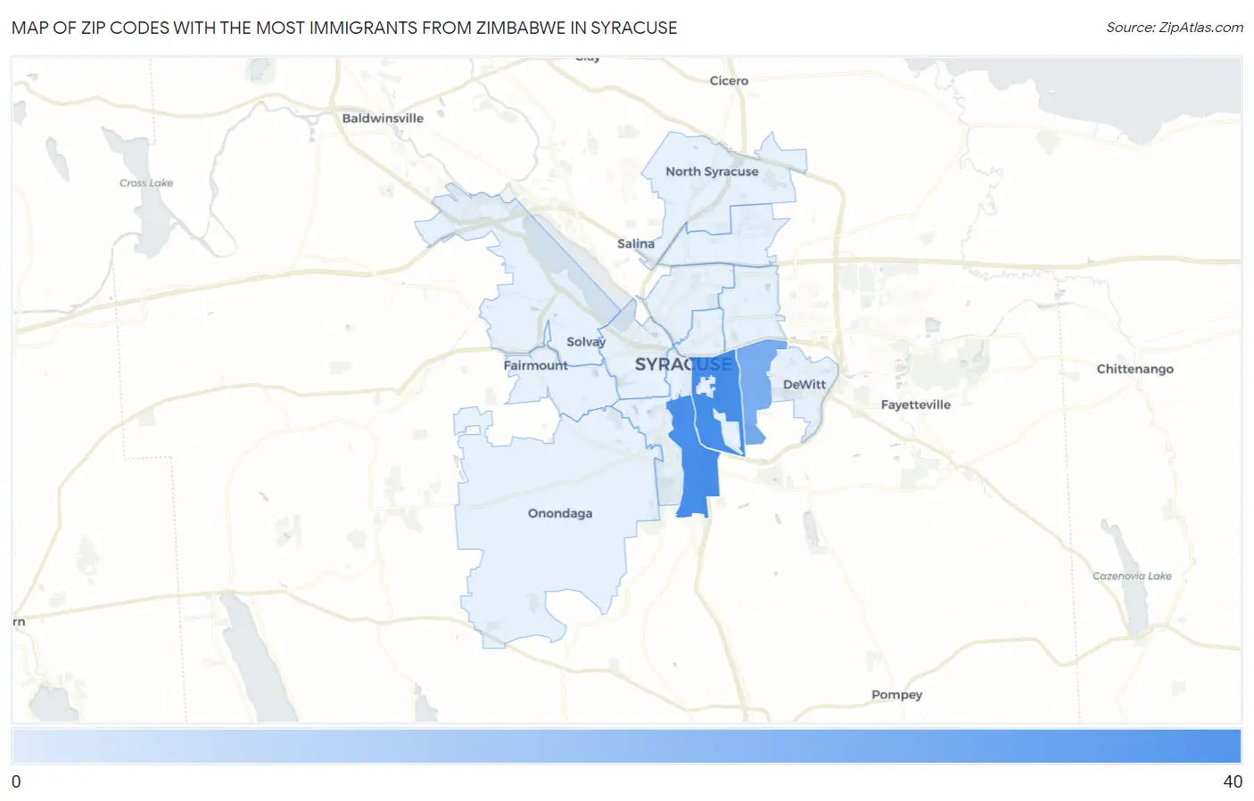 Zip Codes with the Most Immigrants from Zimbabwe in Syracuse Map