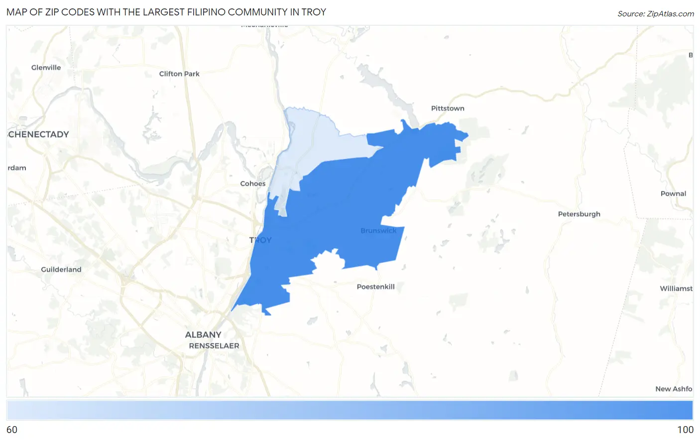 Zip Codes with the Largest Filipino Community in Troy Map