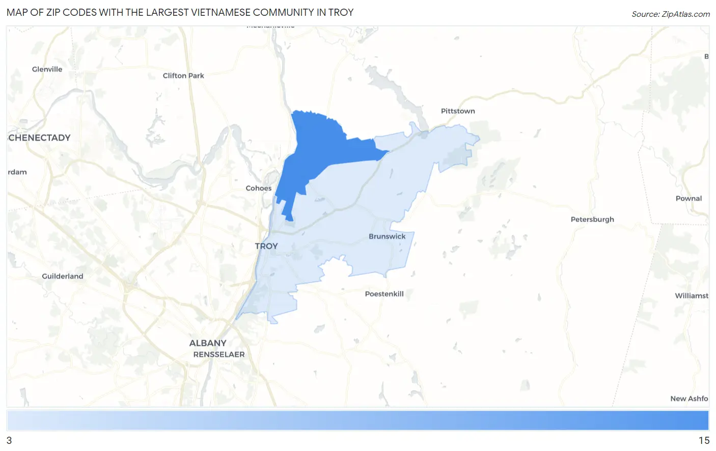 Zip Codes with the Largest Vietnamese Community in Troy Map