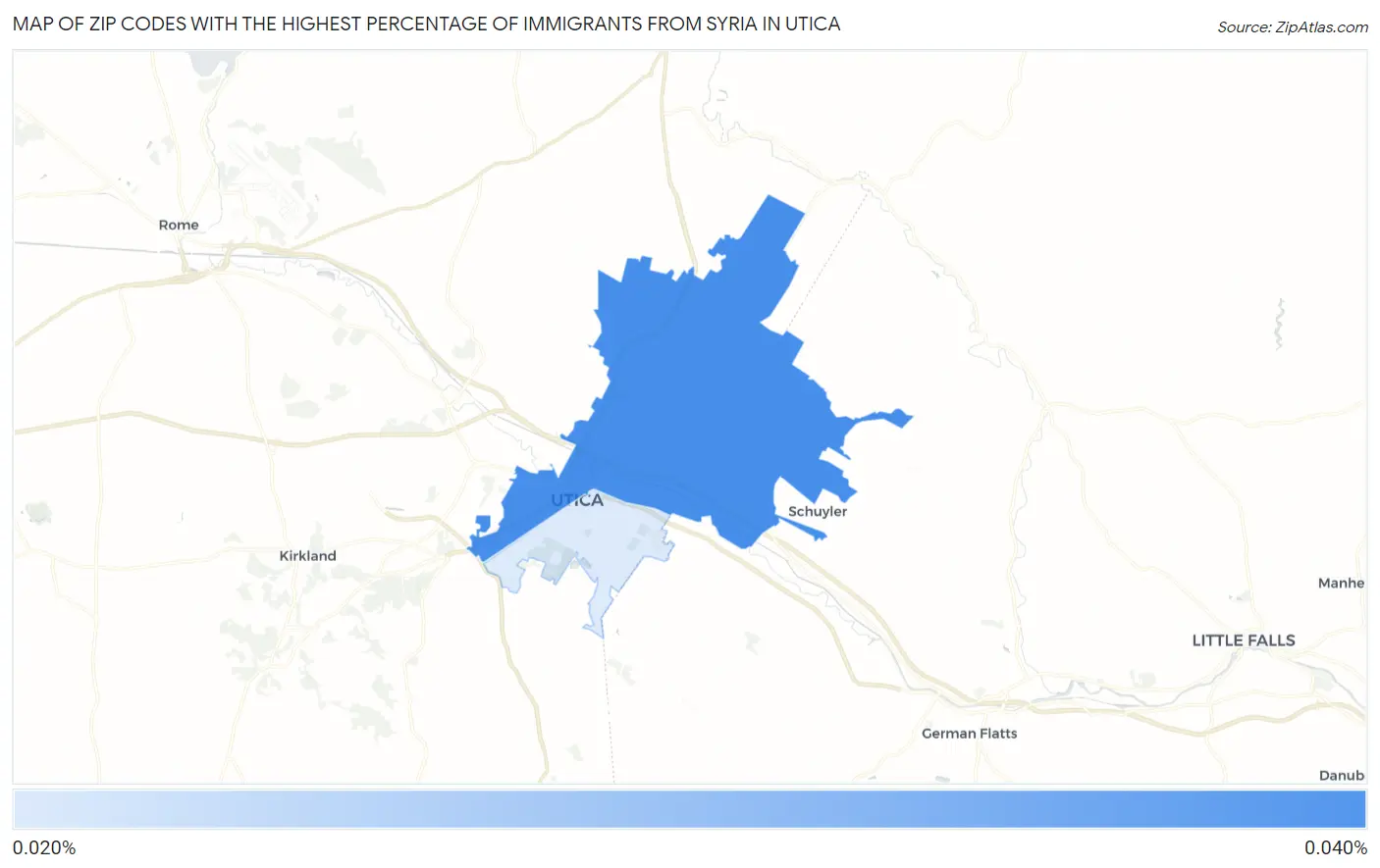 Zip Codes with the Highest Percentage of Immigrants from Syria in Utica Map