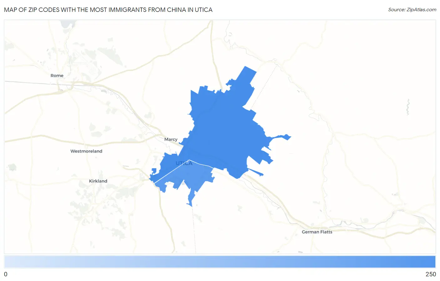 Zip Codes with the Most Immigrants from China in Utica Map