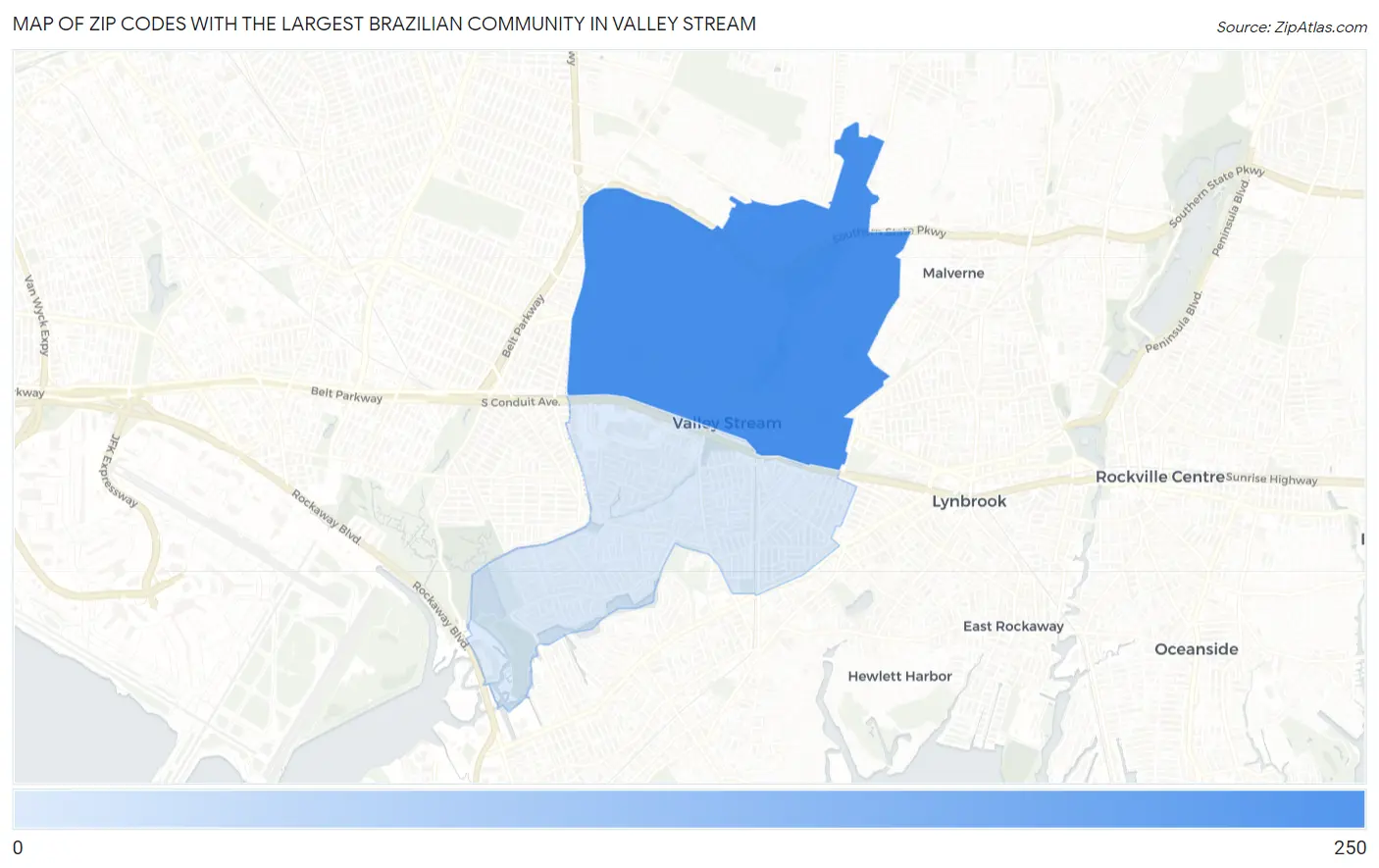 Zip Codes with the Largest Brazilian Community in Valley Stream Map