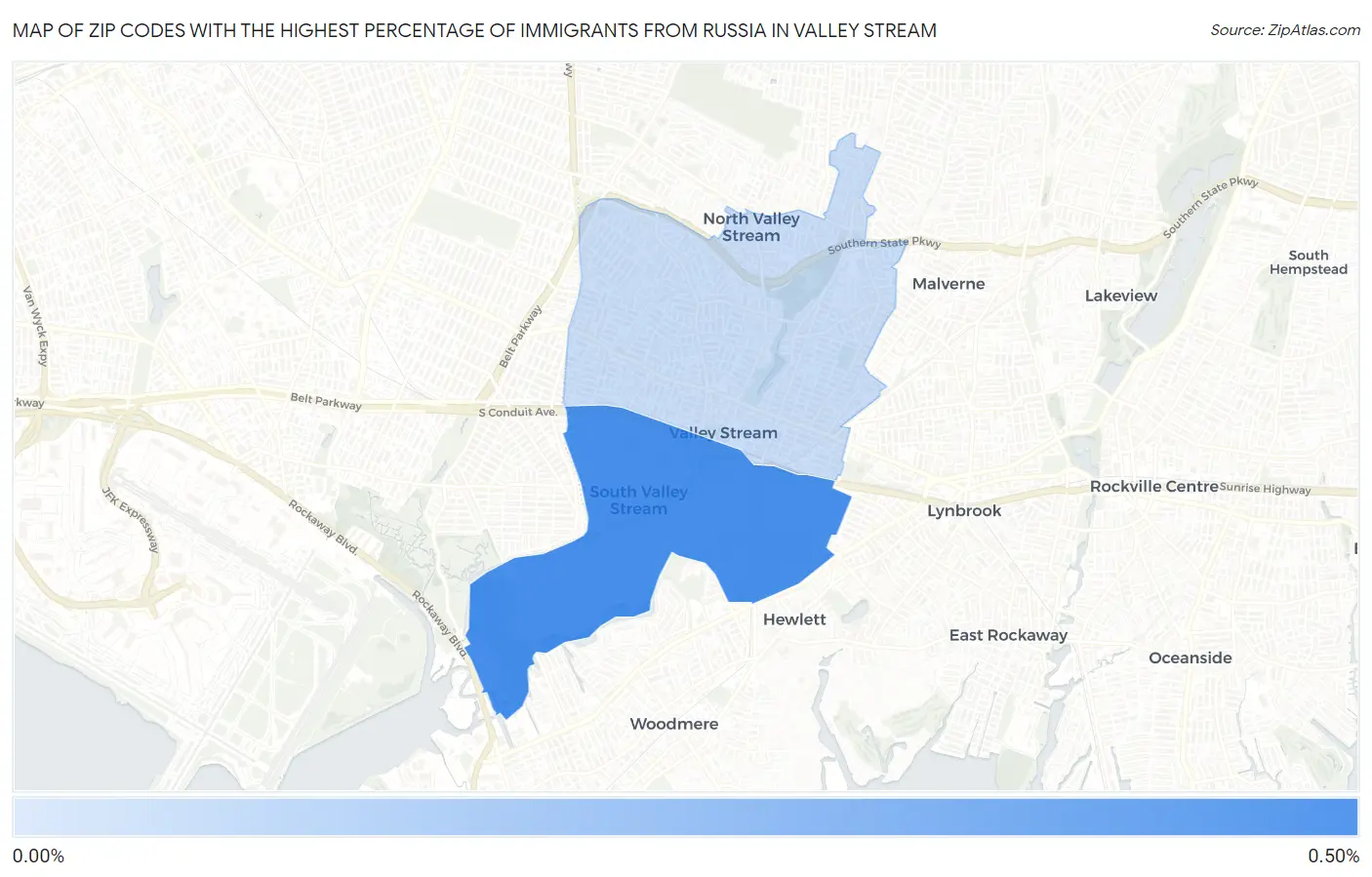 Zip Codes with the Highest Percentage of Immigrants from Russia in Valley Stream Map