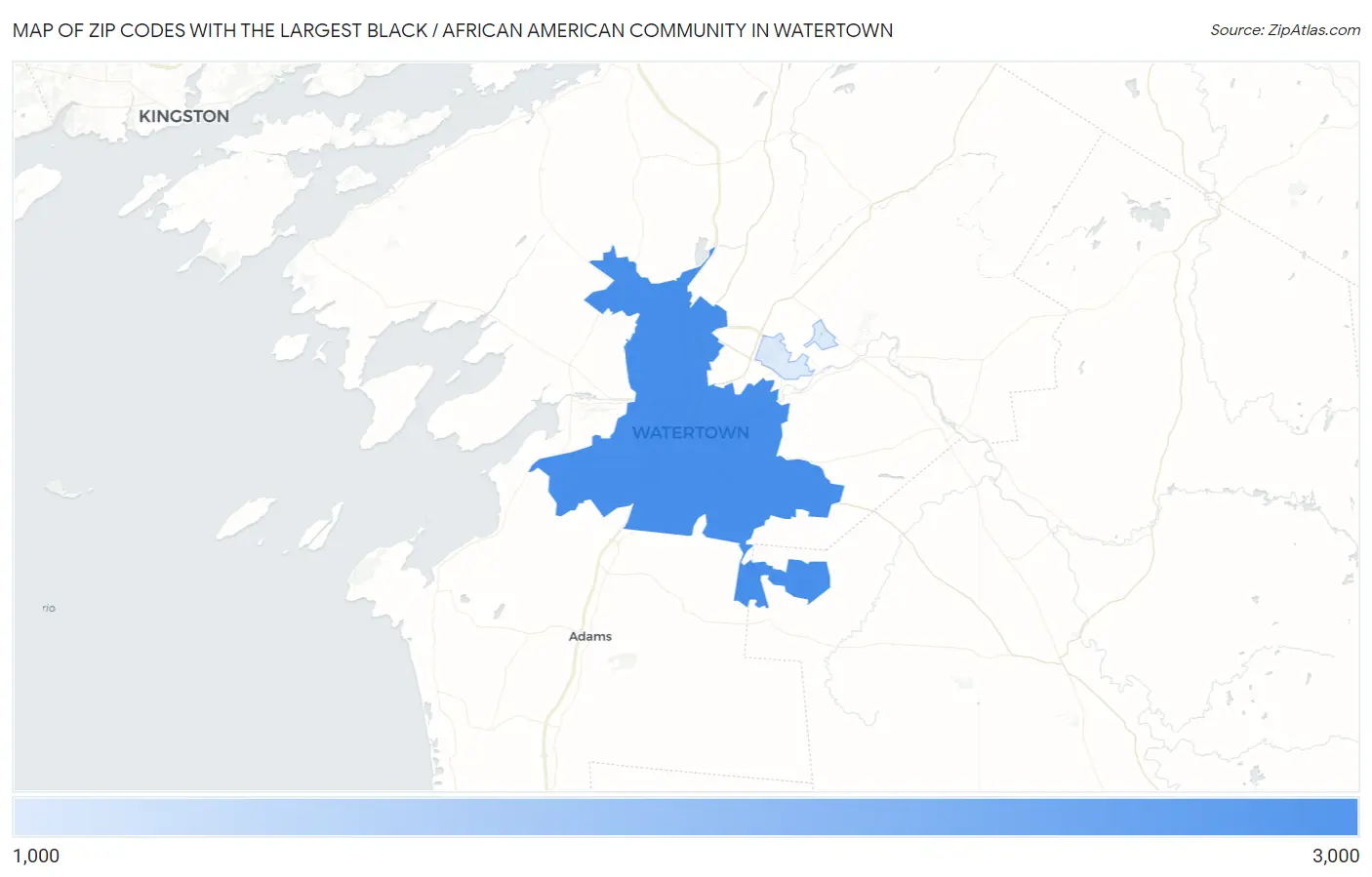 Zip Codes with the Largest Black / African American Community in Watertown Map