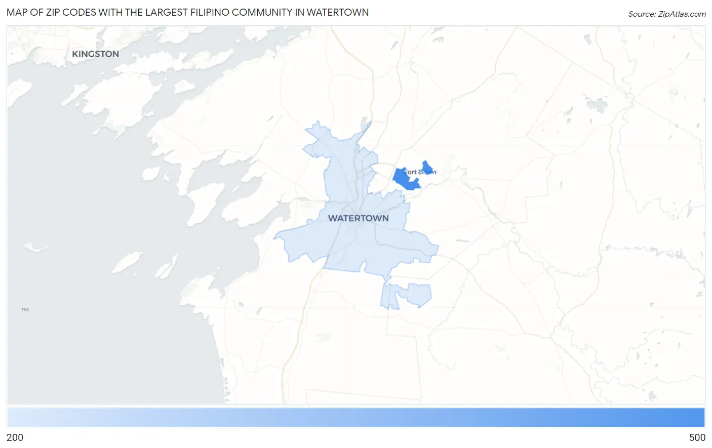 Zip Codes with the Largest Filipino Community in Watertown Map