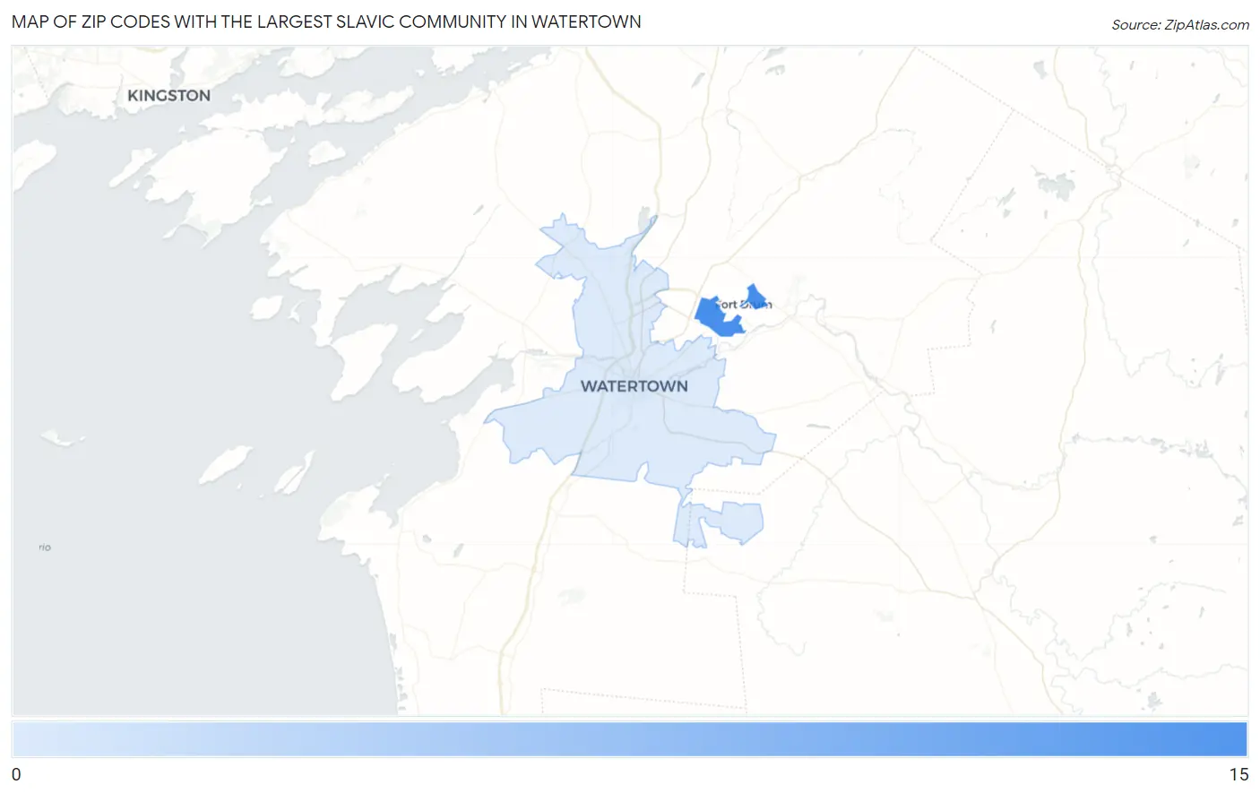 Zip Codes with the Largest Slavic Community in Watertown Map