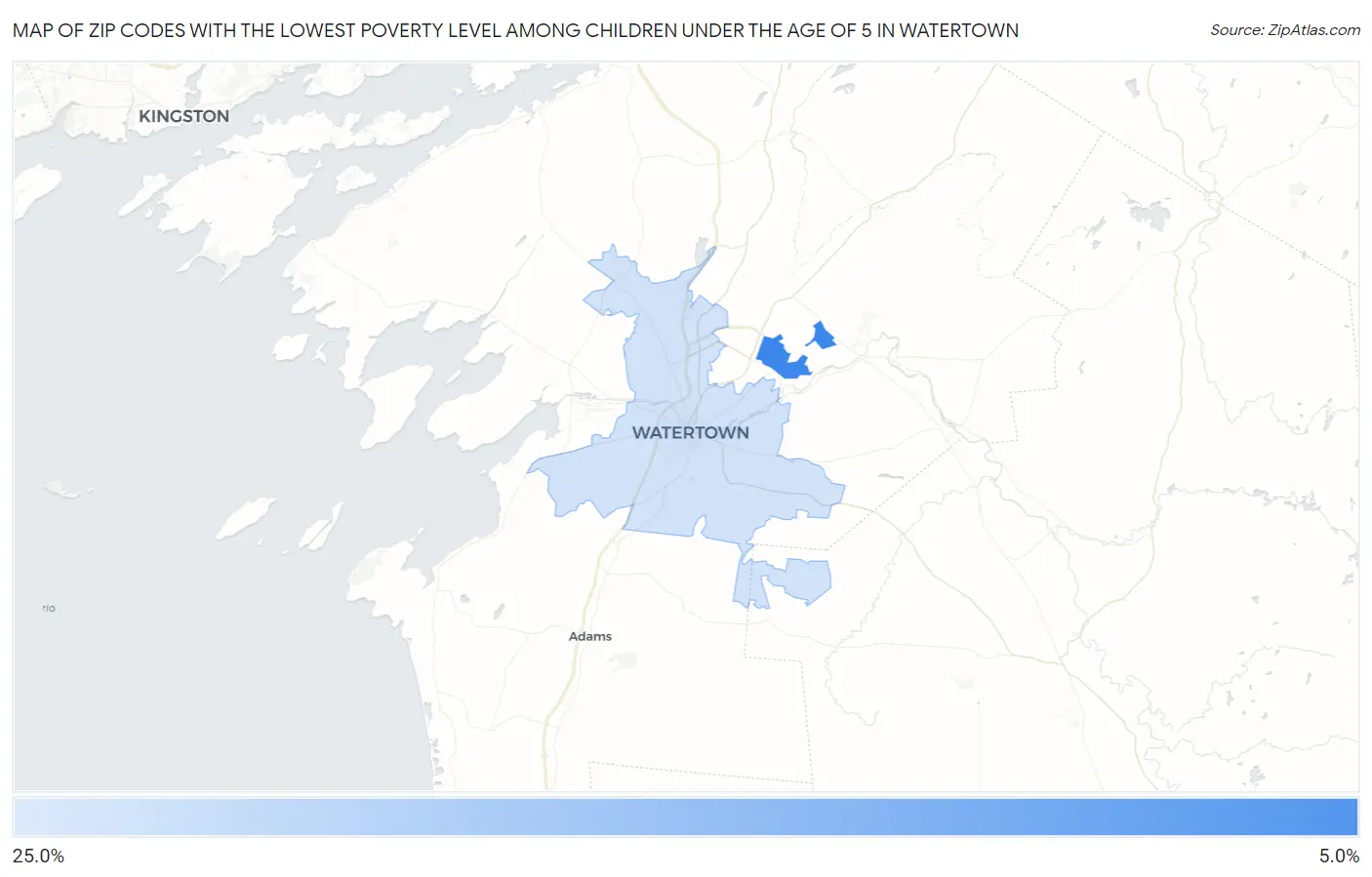 Zip Codes with the Lowest Poverty Level Among Children Under the Age of 5 in Watertown Map