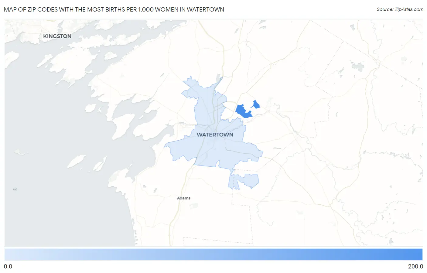 Zip Codes with the Most Births per 1,000 Women in Watertown Map