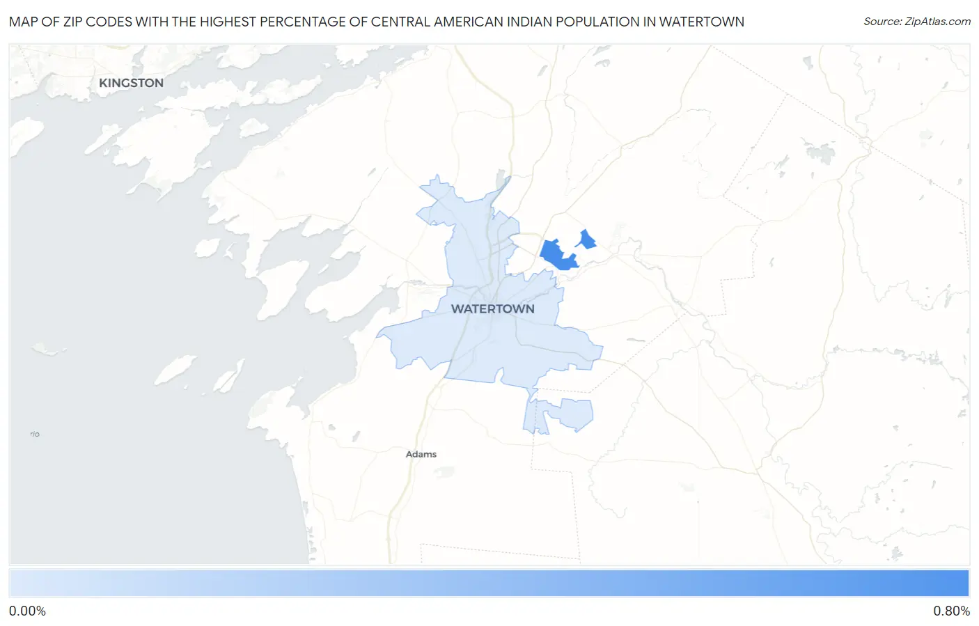 Zip Codes with the Highest Percentage of Central American Indian Population in Watertown Map