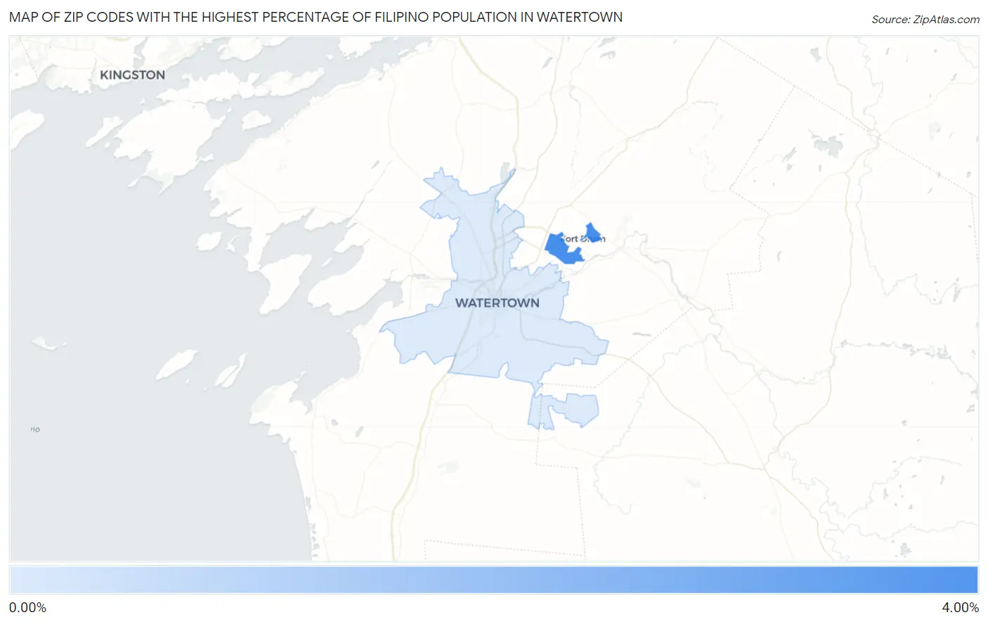 Zip Codes with the Highest Percentage of Filipino Population in Watertown Map