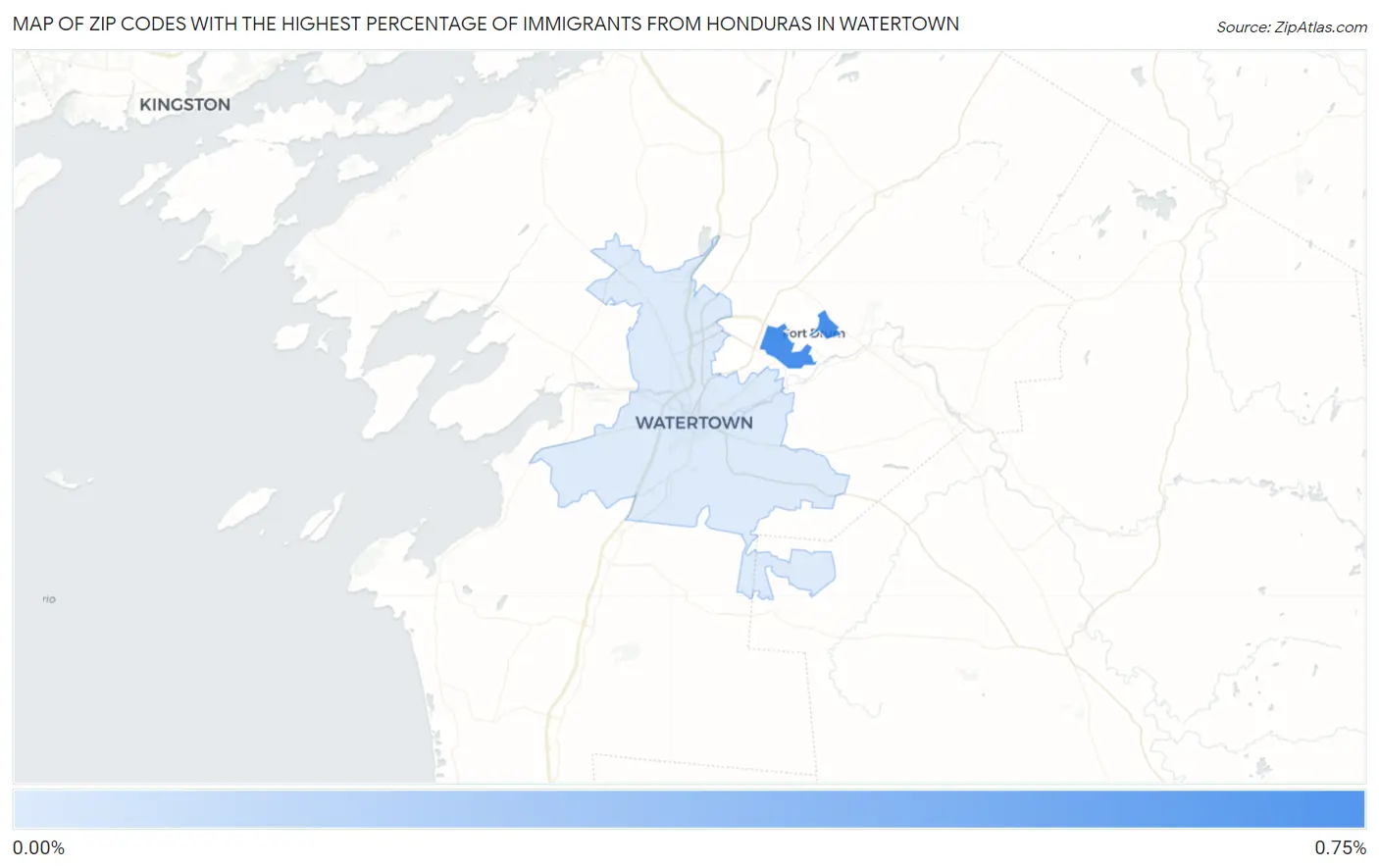 Zip Codes with the Highest Percentage of Immigrants from Honduras in Watertown Map