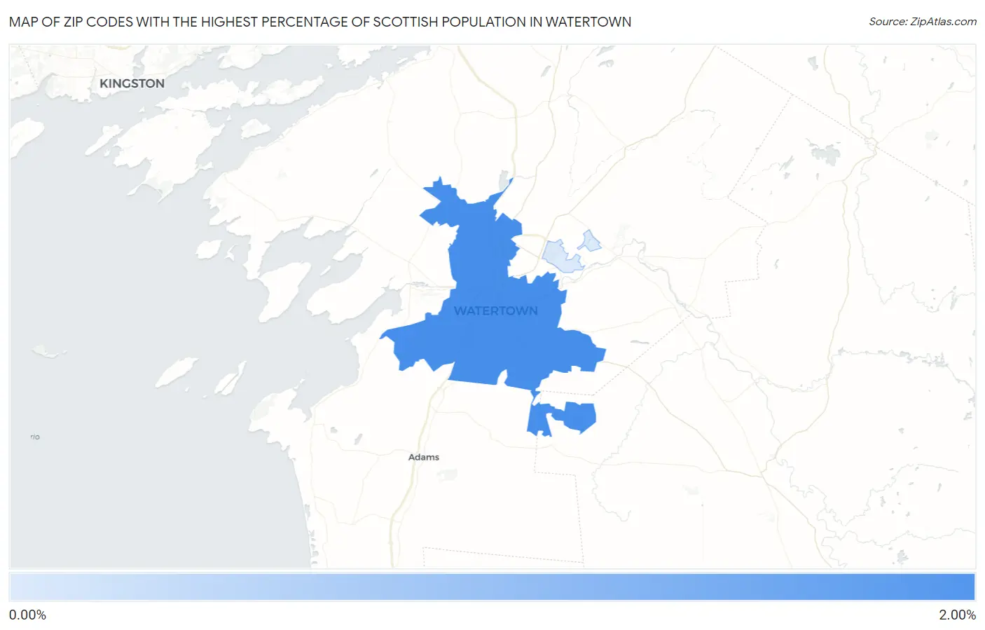 Zip Codes with the Highest Percentage of Scottish Population in Watertown Map