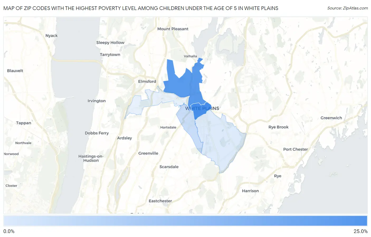 Zip Codes with the Highest Poverty Level Among Children Under the Age of 5 in White Plains Map