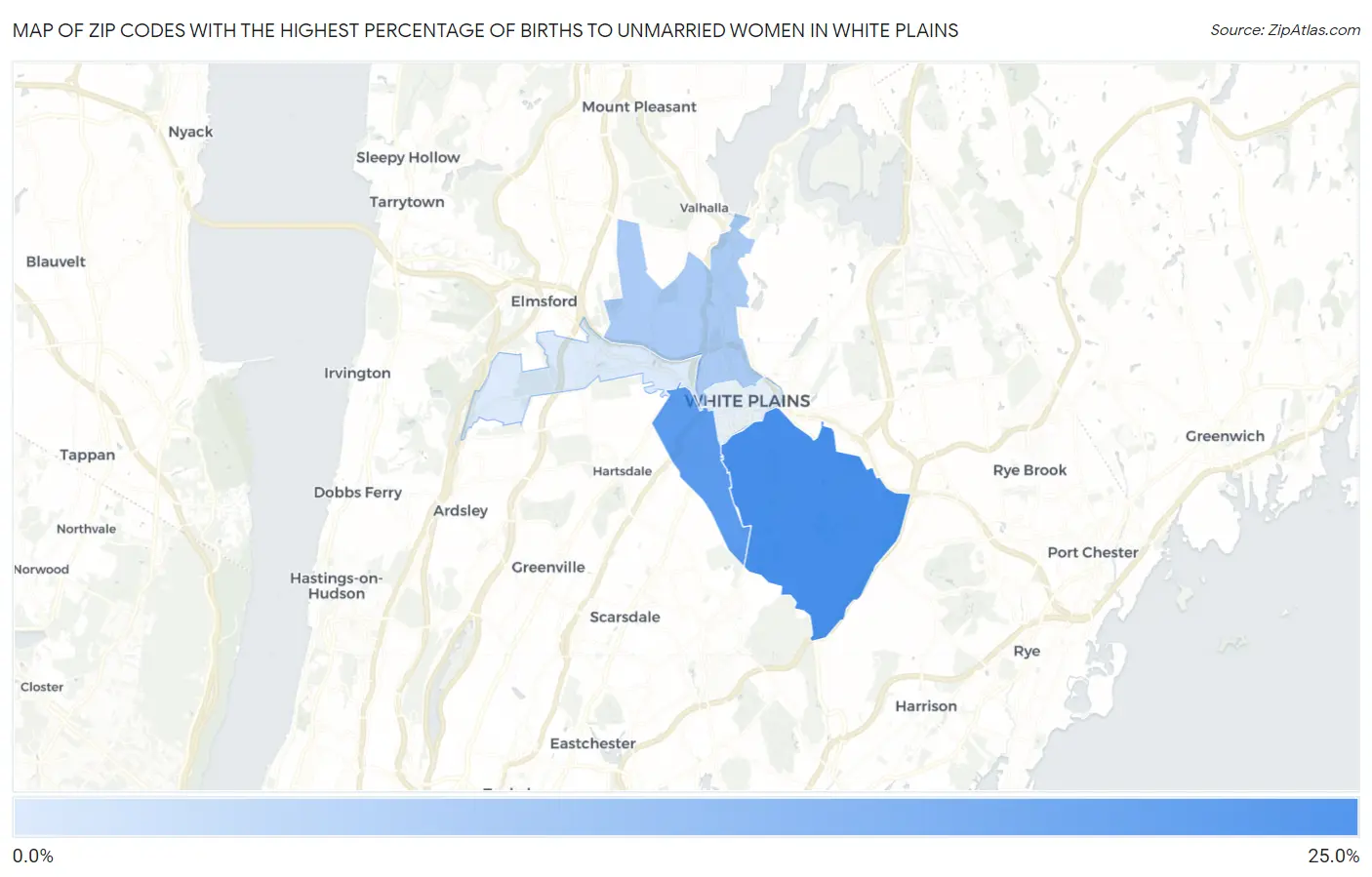 Zip Codes with the Highest Percentage of Births to Unmarried Women in White Plains Map