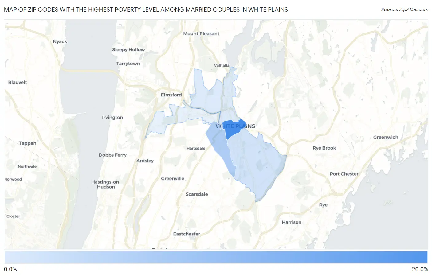 Zip Codes with the Highest Poverty Level Among Married Couples in White Plains Map
