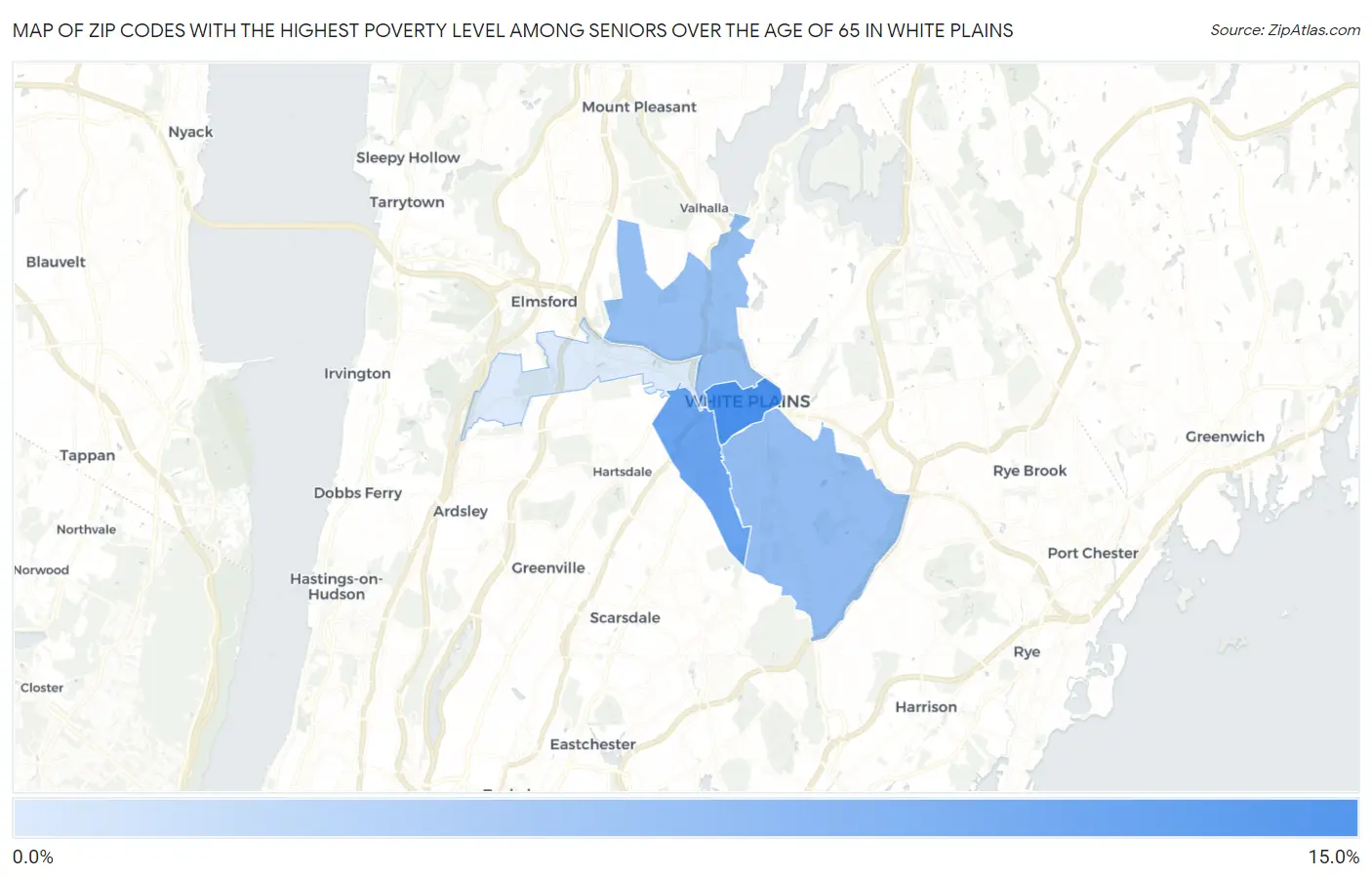 Zip Codes with the Highest Poverty Level Among Seniors Over the Age of 65 in White Plains Map