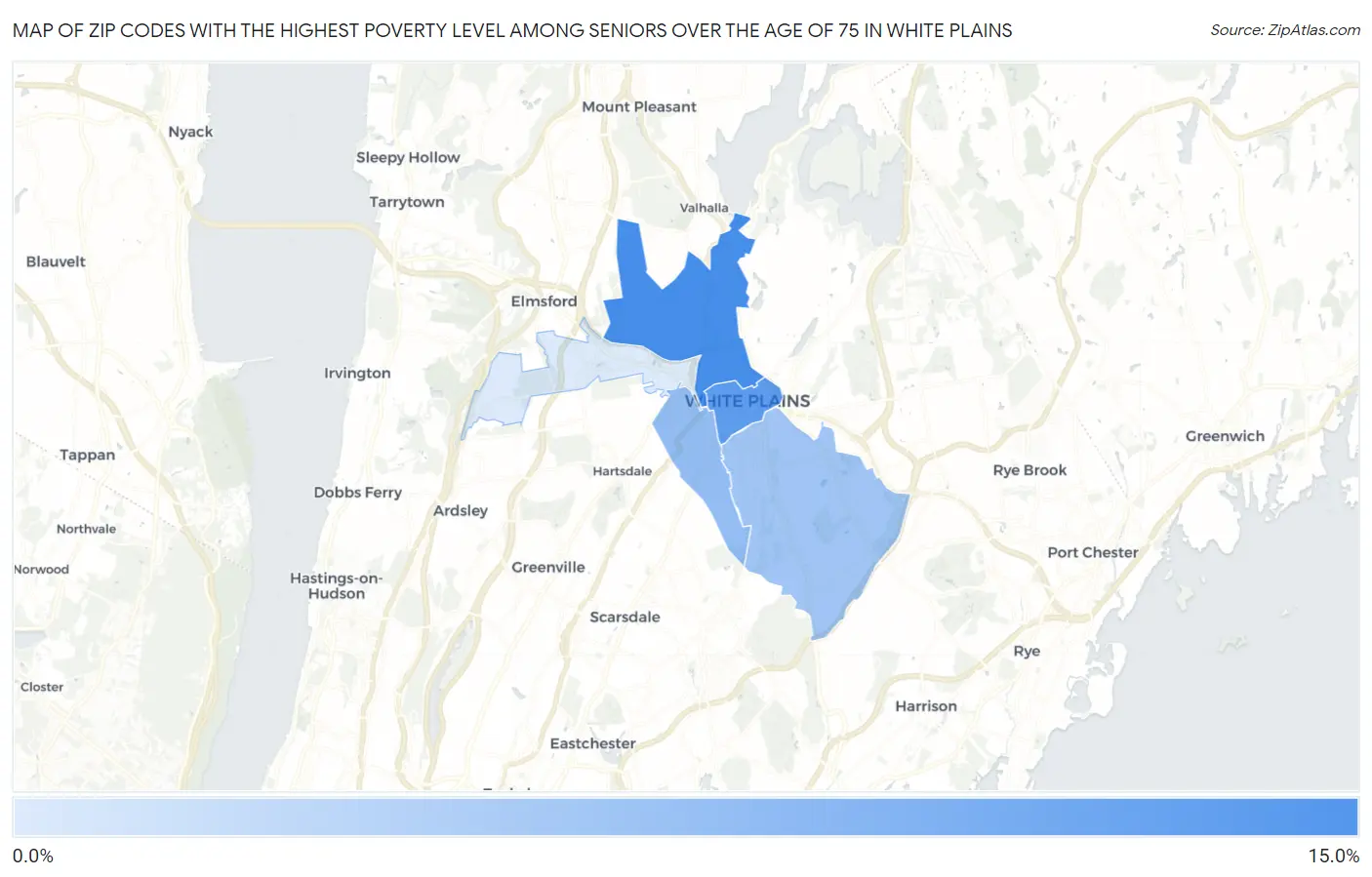 Zip Codes with the Highest Poverty Level Among Seniors Over the Age of 75 in White Plains Map