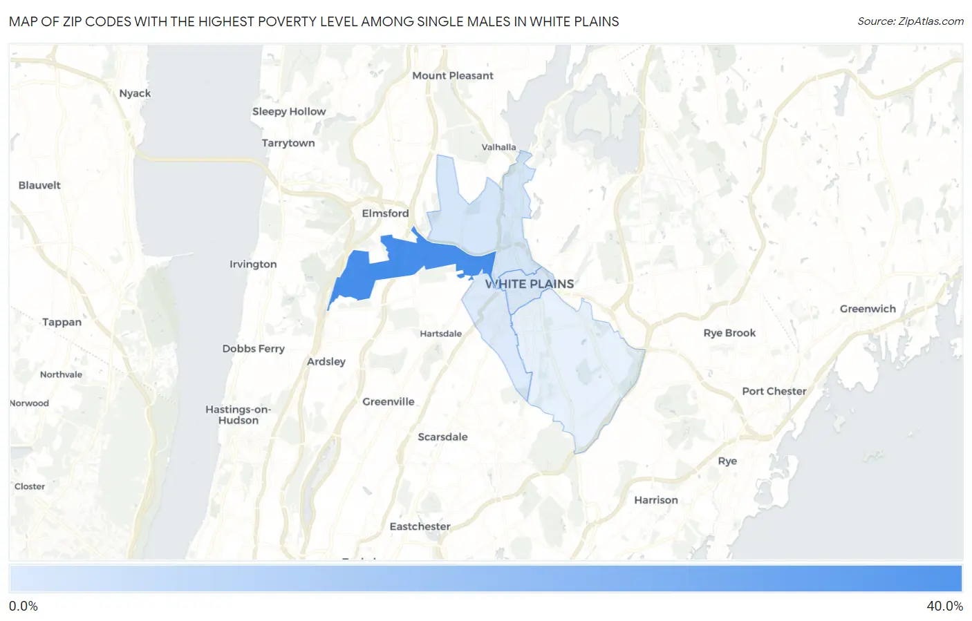 Zip Codes with the Highest Poverty Level Among Single Males in White Plains Map