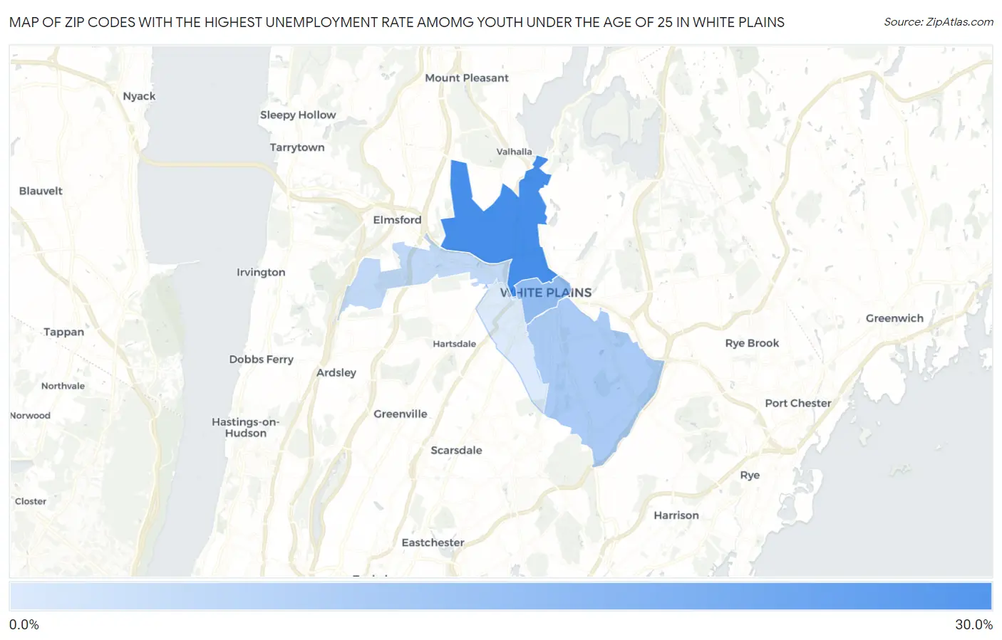 Zip Codes with the Highest Unemployment Rate Amomg Youth Under the Age of 25 in White Plains Map