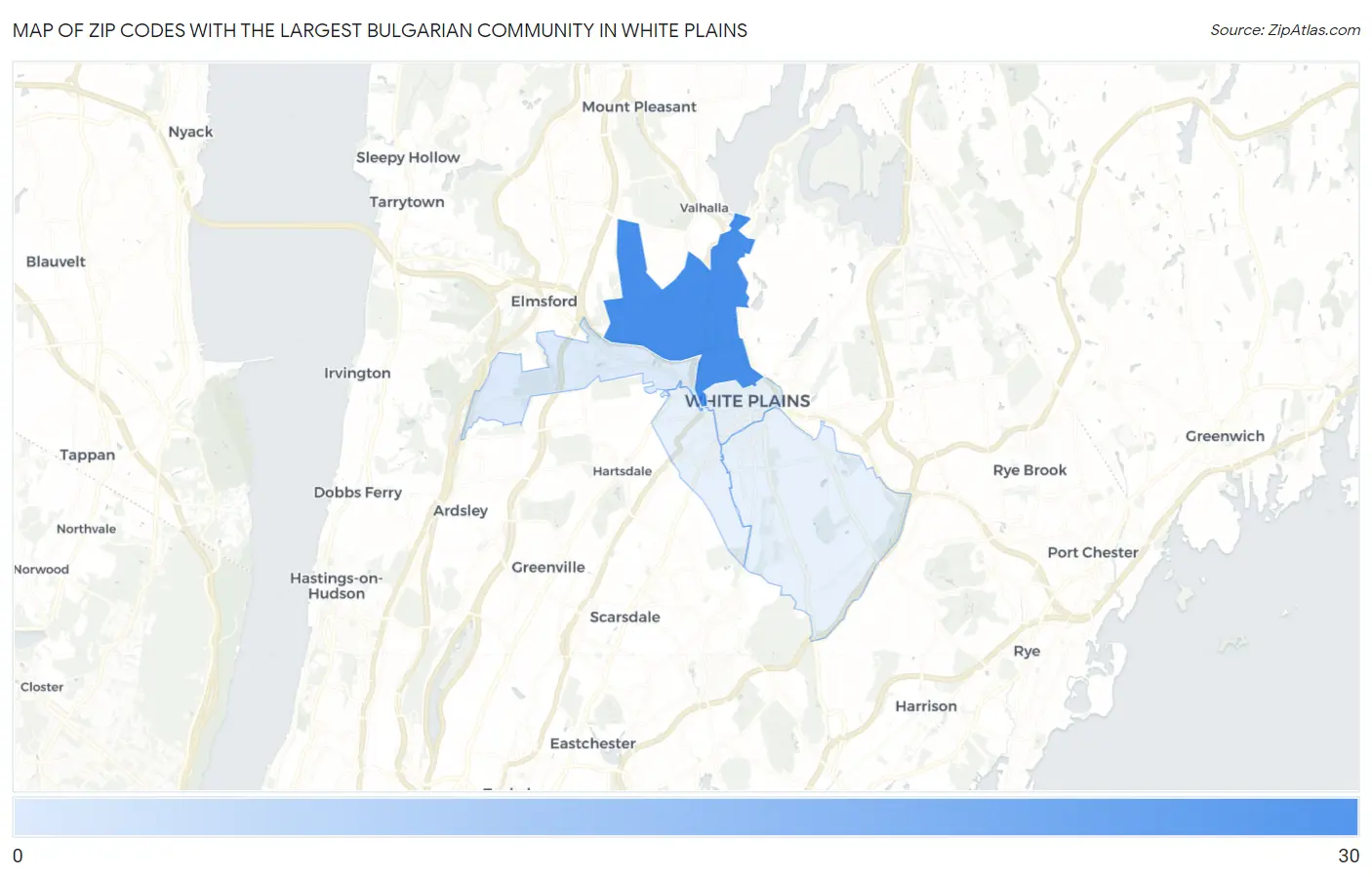 Zip Codes with the Largest Bulgarian Community in White Plains Map