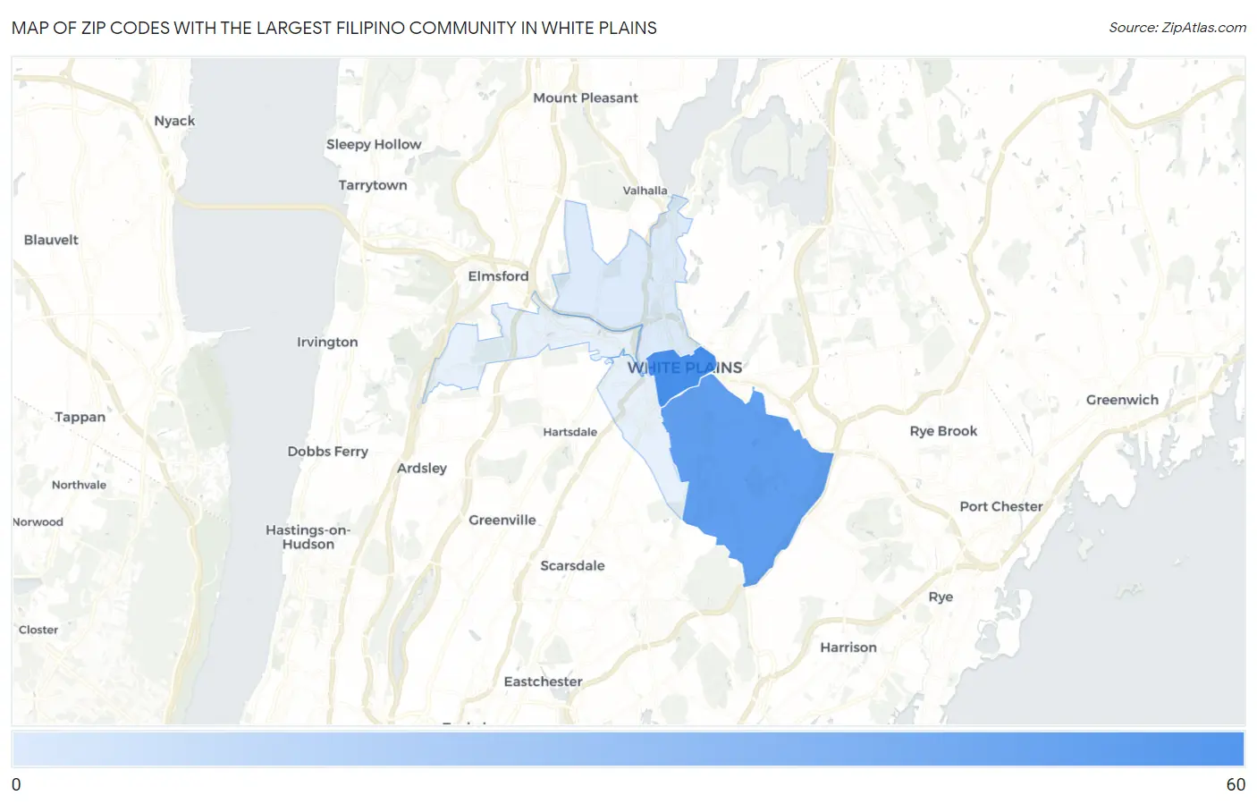 Zip Codes with the Largest Filipino Community in White Plains Map