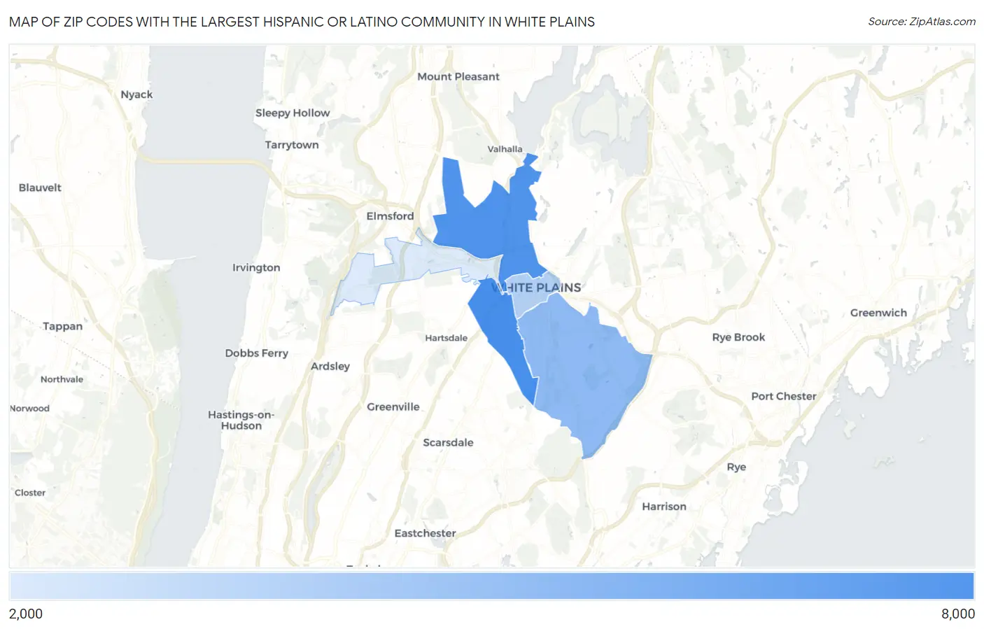 Zip Codes with the Largest Hispanic or Latino Community in White Plains Map