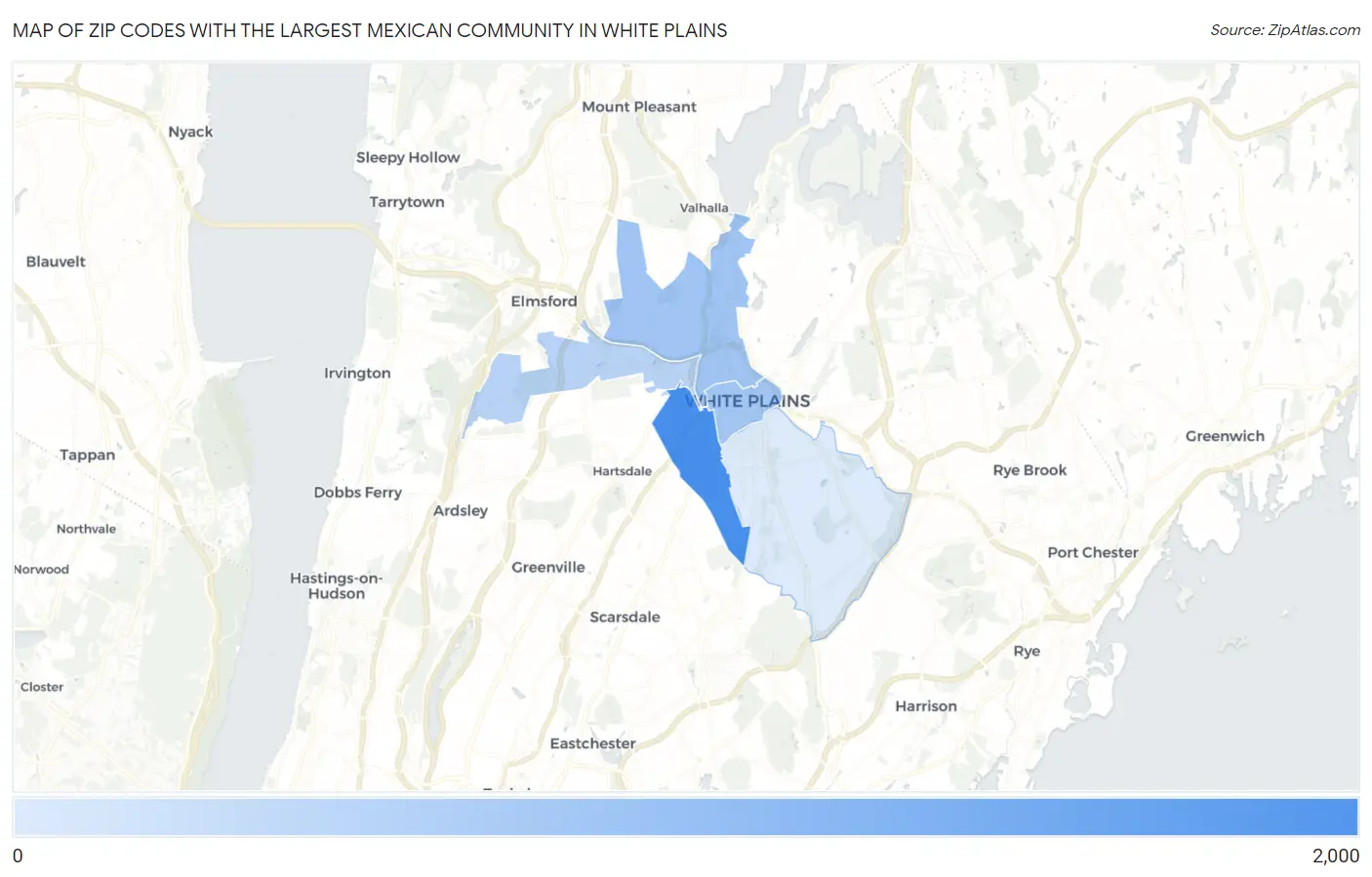 Zip Codes with the Largest Mexican Community in White Plains Map