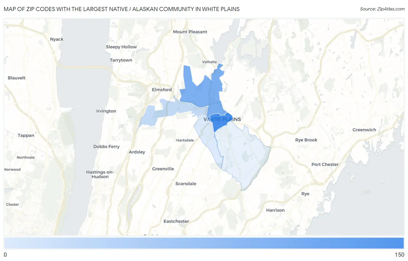 Zip Codes with the Largest Native / Alaskan Community in White Plains Map