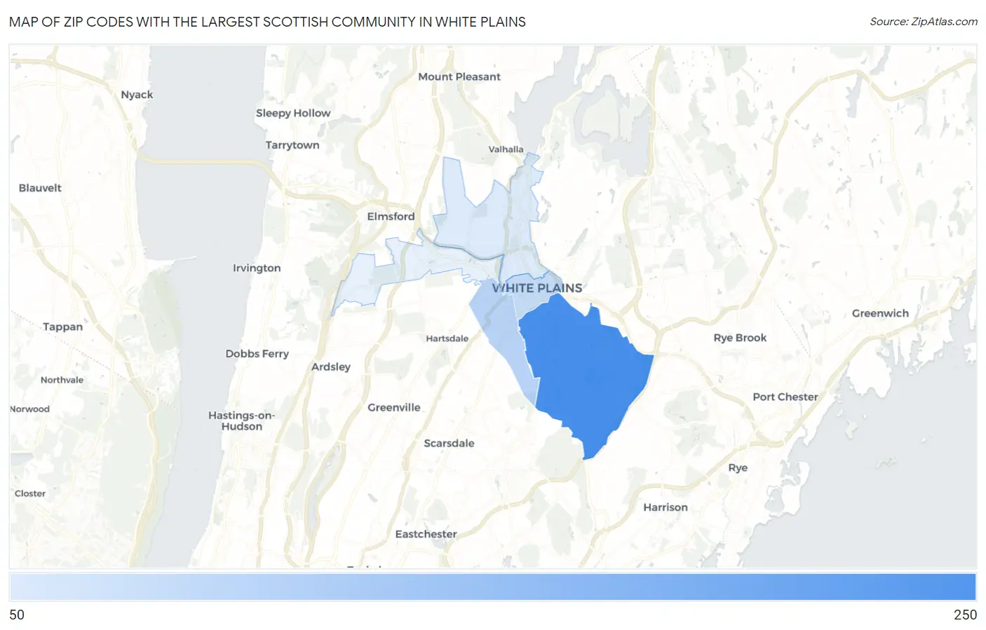 Zip Codes with the Largest Scottish Community in White Plains Map