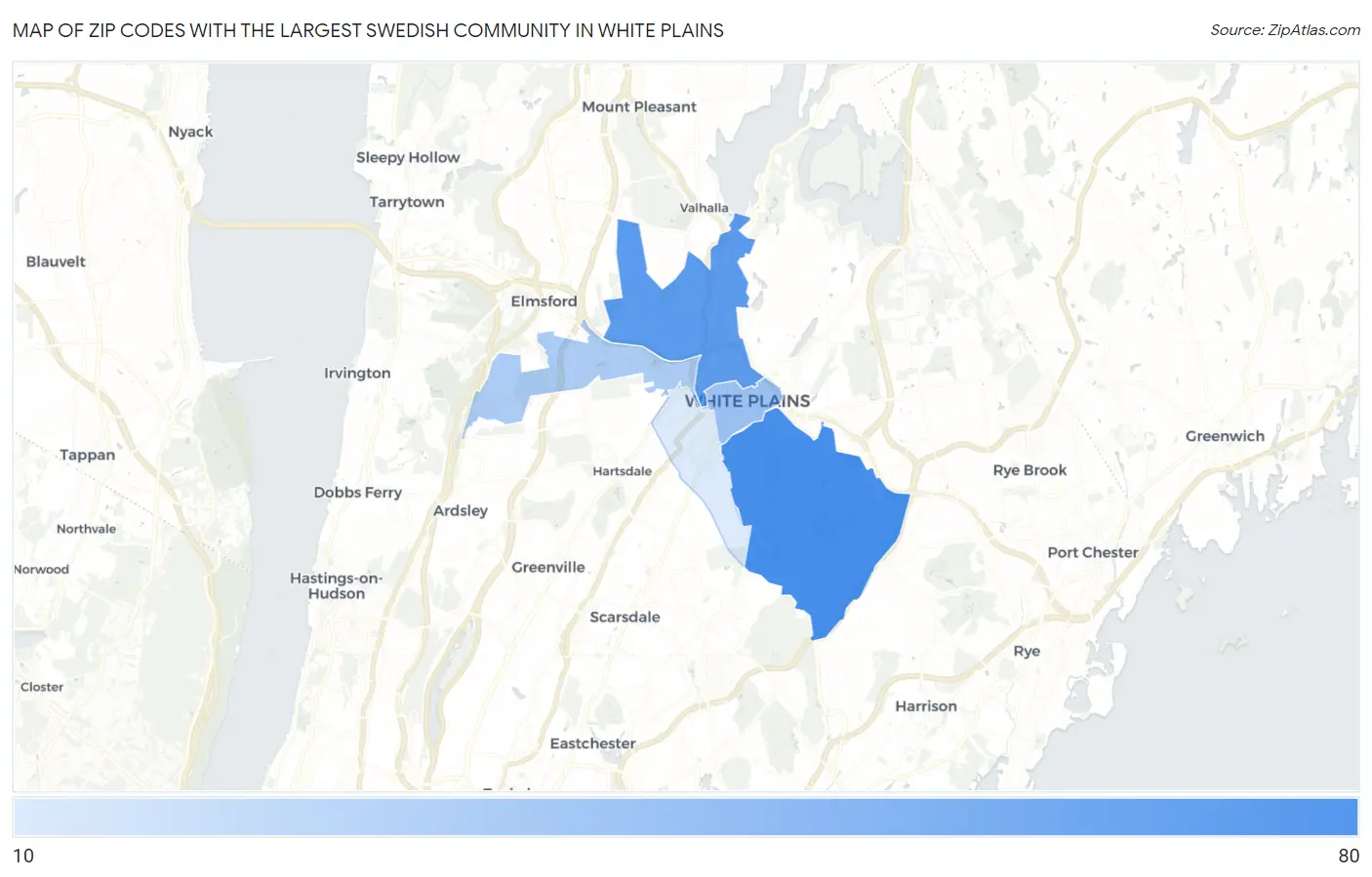 Zip Codes with the Largest Swedish Community in White Plains Map