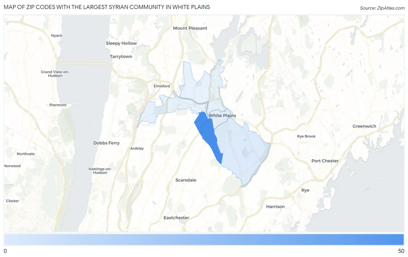 Zip Codes with the Largest Syrian Community in White Plains Map