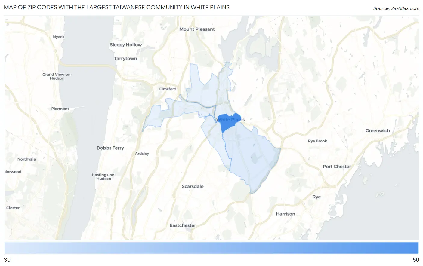 Zip Codes with the Largest Taiwanese Community in White Plains Map