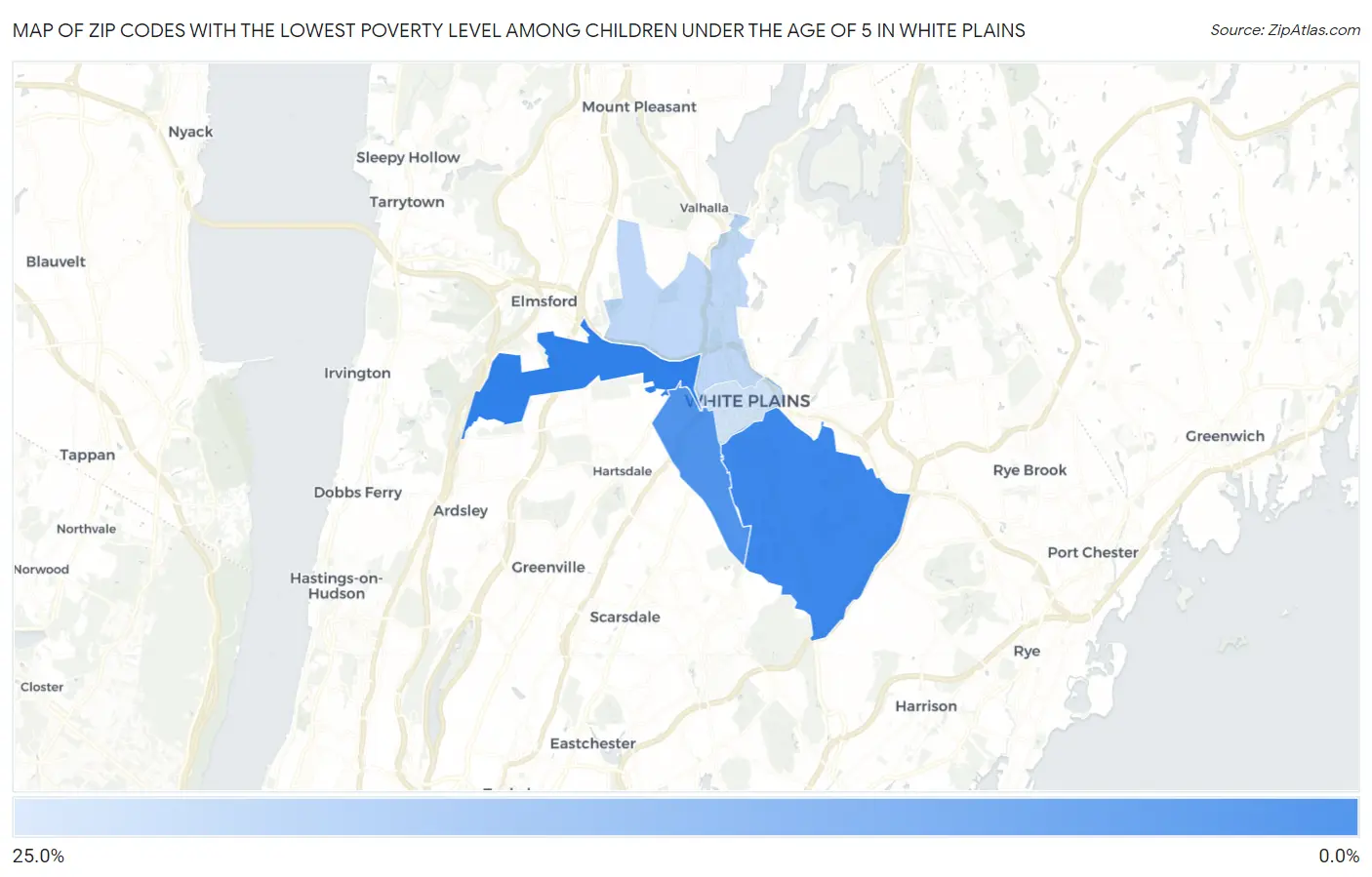 Zip Codes with the Lowest Poverty Level Among Children Under the Age of 5 in White Plains Map