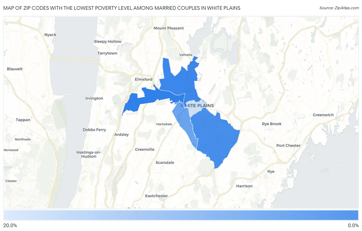 Zip Codes with the Lowest Poverty Level Among Married Couples in White Plains Map