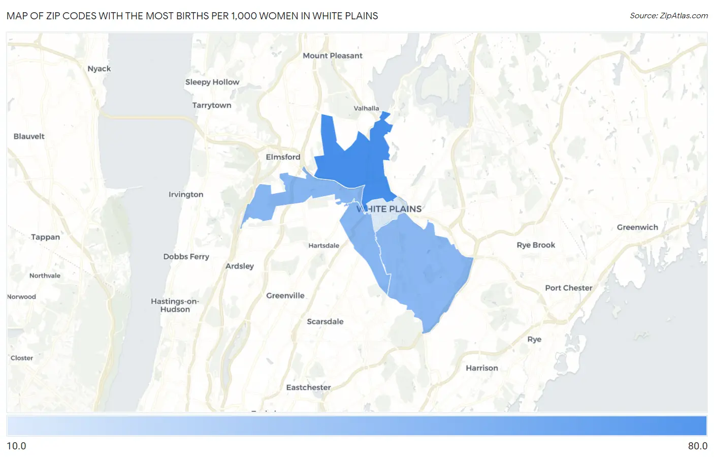 Zip Codes with the Most Births per 1,000 Women in White Plains Map