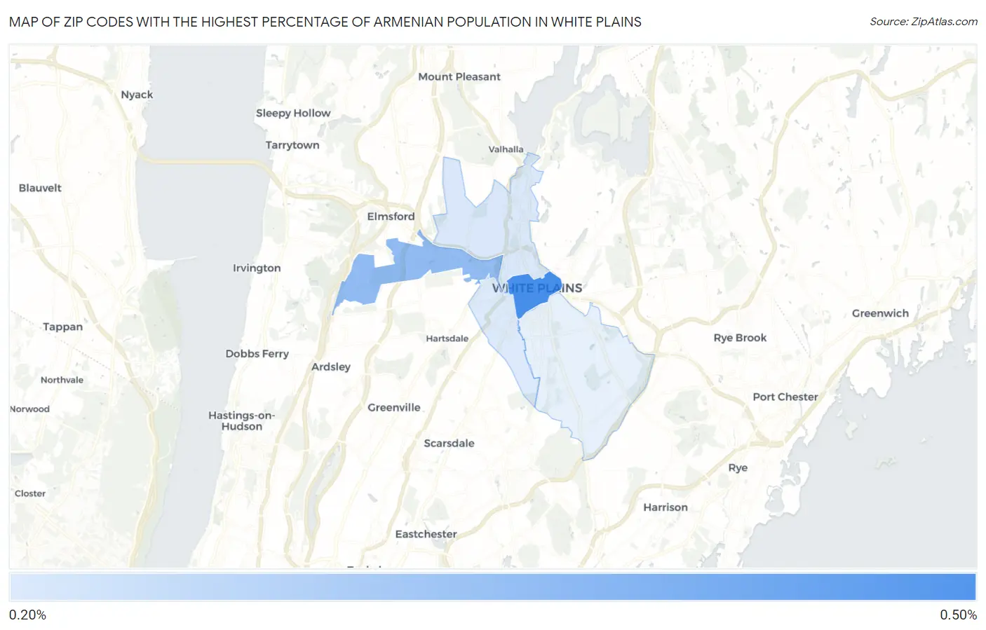 Zip Codes with the Highest Percentage of Armenian Population in White Plains Map