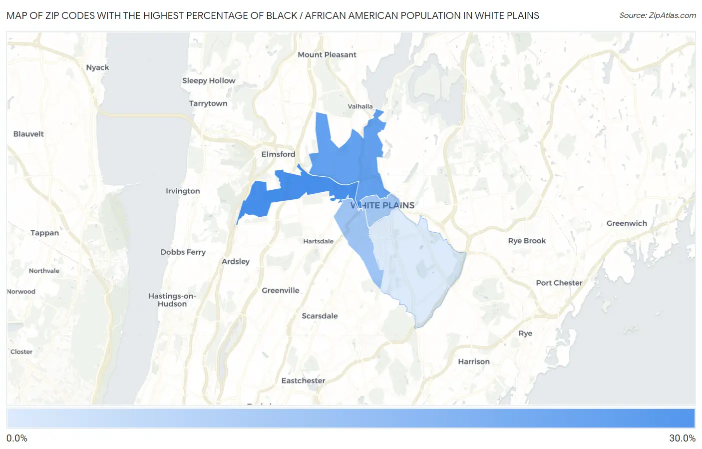 Zip Codes with the Highest Percentage of Black / African American Population in White Plains Map