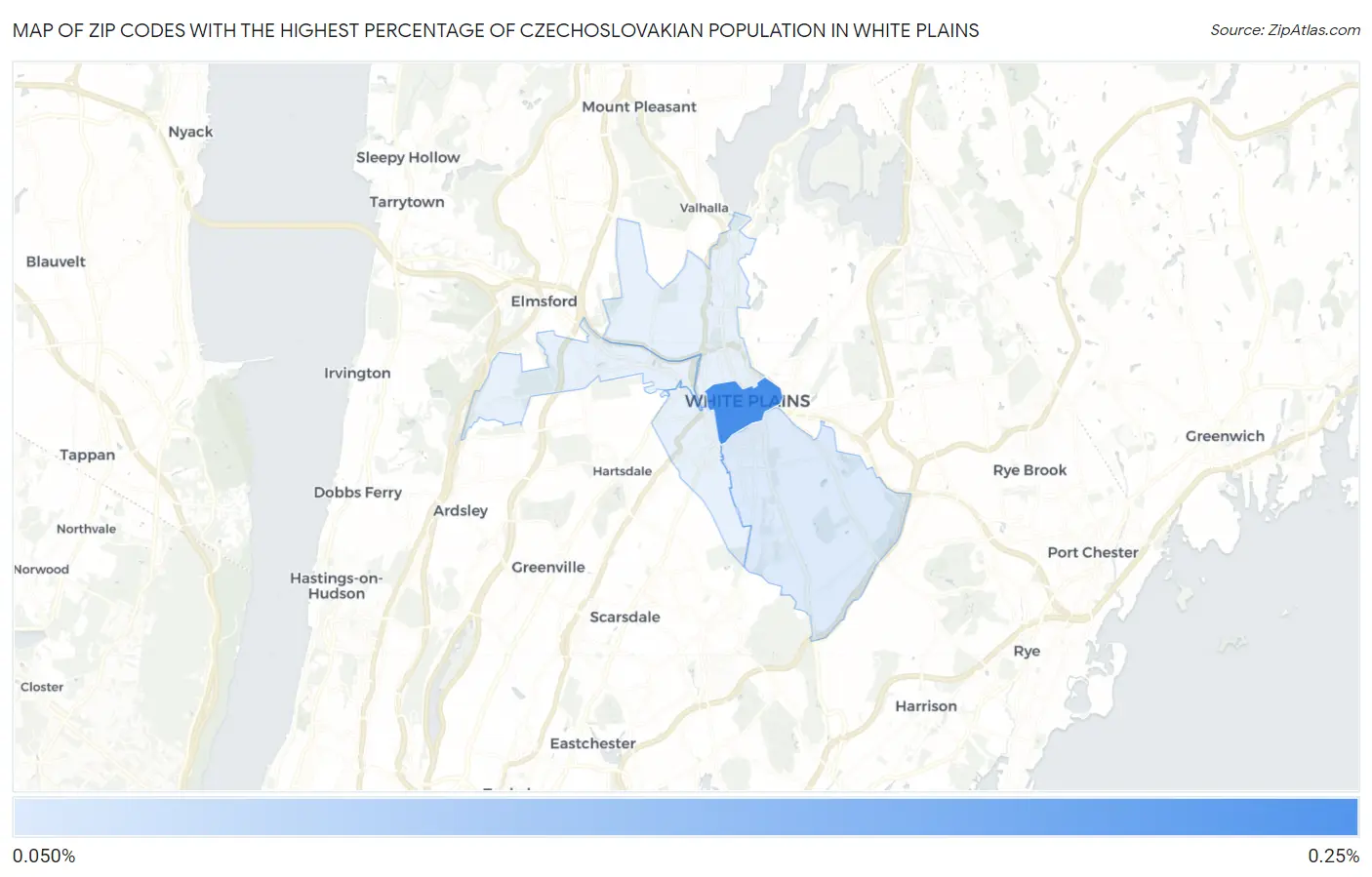 Zip Codes with the Highest Percentage of Czechoslovakian Population in White Plains Map