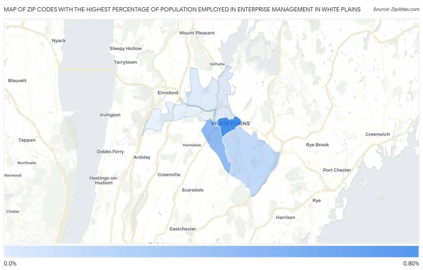 Zip Codes with the Highest Percentage of Population Employed in Enterprise Management in White Plains Map
