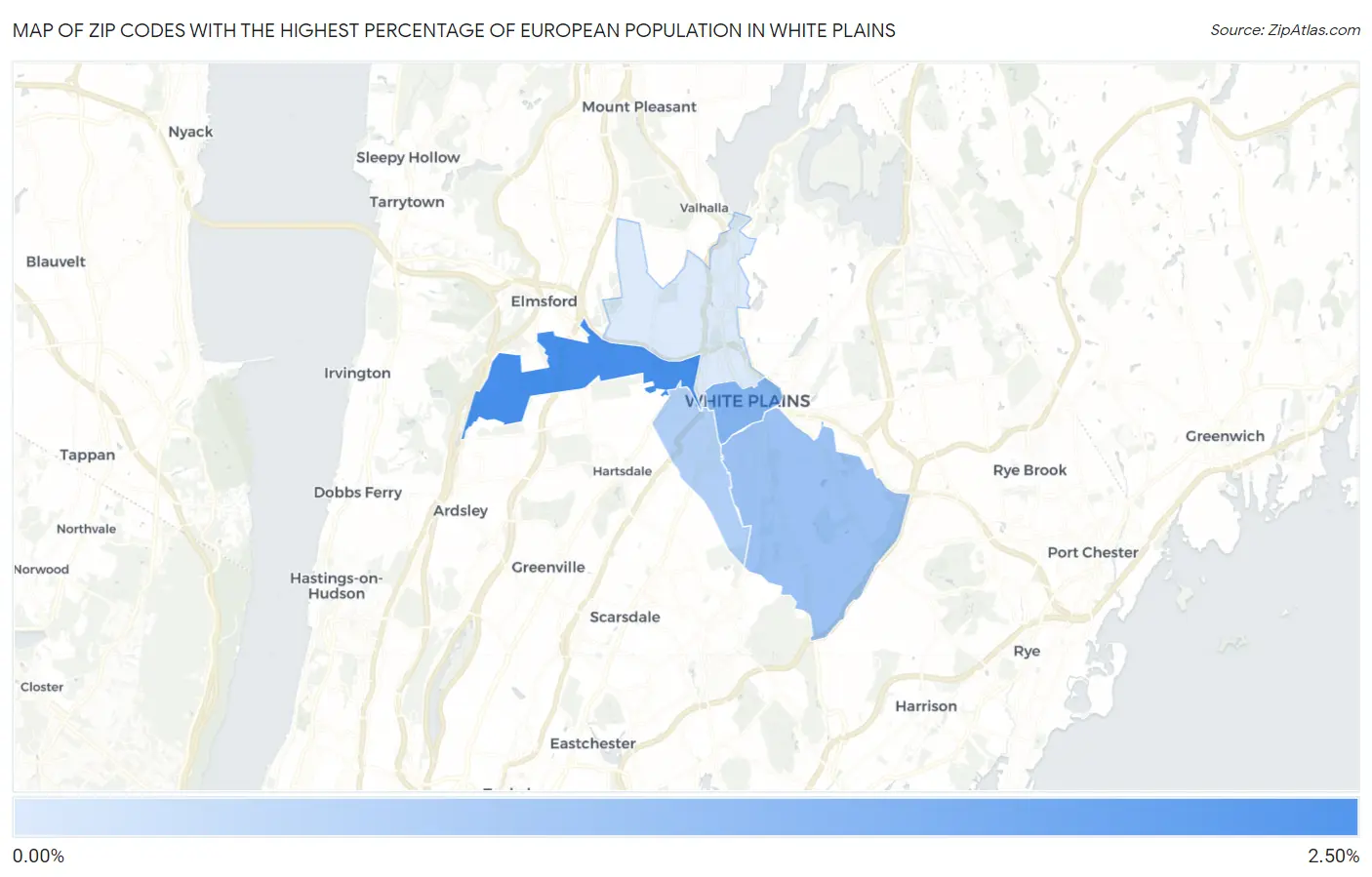 Zip Codes with the Highest Percentage of European Population in White Plains Map